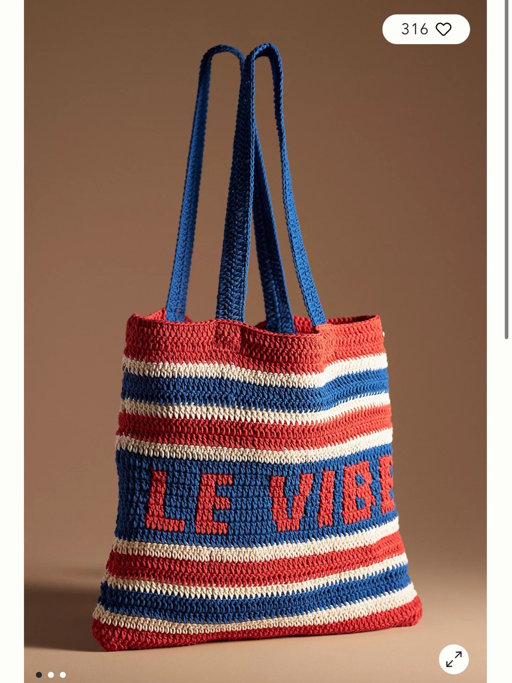 Le Vibes Crochet Stripe Tote Bag in Red, Blue & Cream